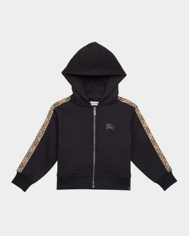 Boy's Clyde Check Tape Zip-Front Hoodie, Size 6M-